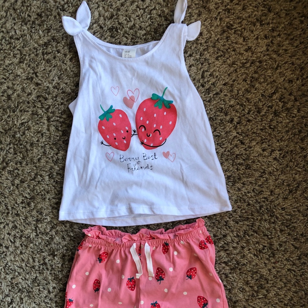 H&M strawberry shirt and short set